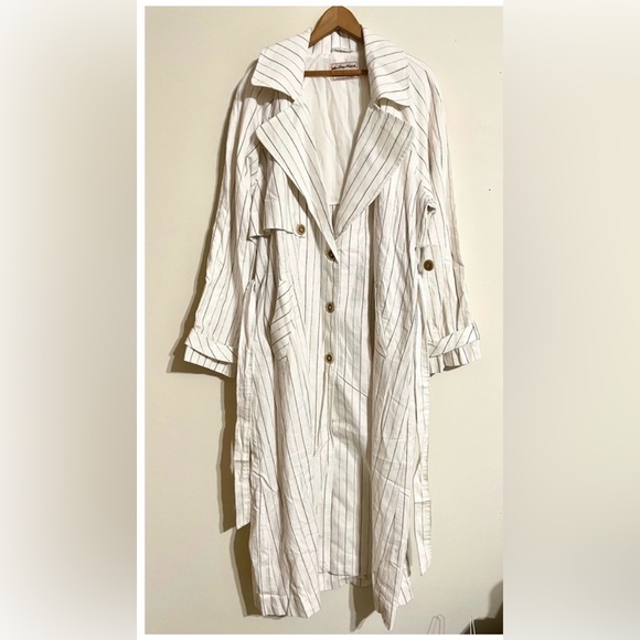 Free People Striped White Trench Coat